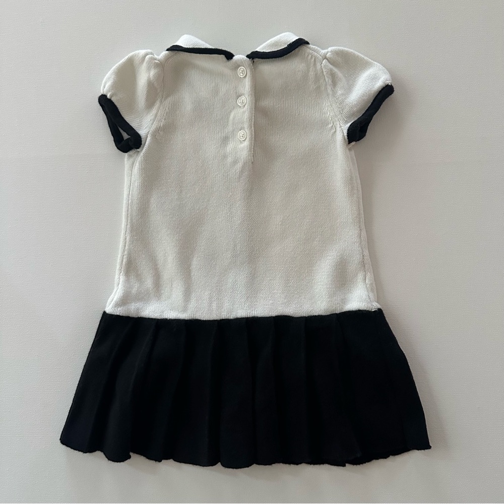 Janie and Jack 12-18 Months Baby Girl  Knit Dress White Black Pleated Collared - Picture 3 of 3